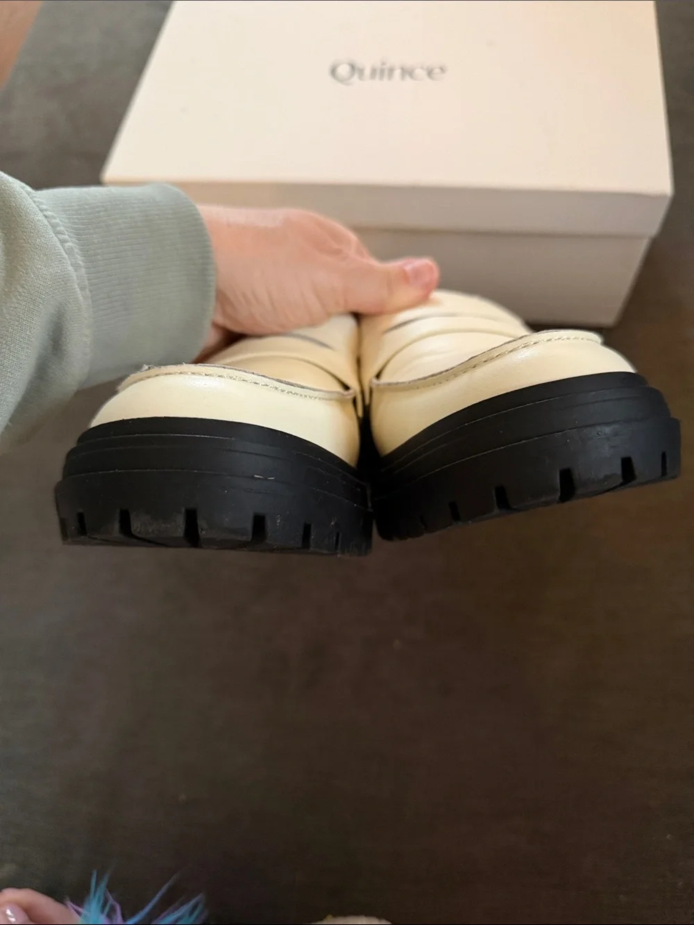 Quince Cream Leather Penny Loafers with Black Lug Sole - Picture 5 of 10